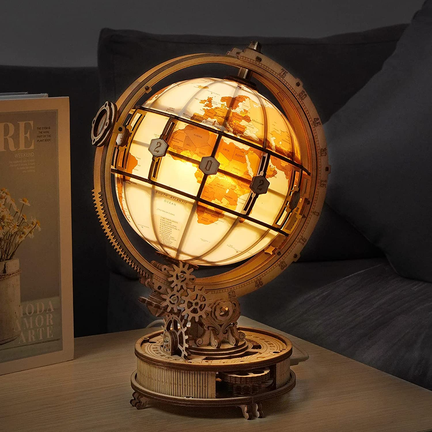 Luminous Wooden Globe 3D Puzzle – Interactive Lamp