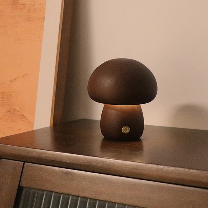 Cute Wooden Mushroom LED Night Lamp for Cozy Spaces