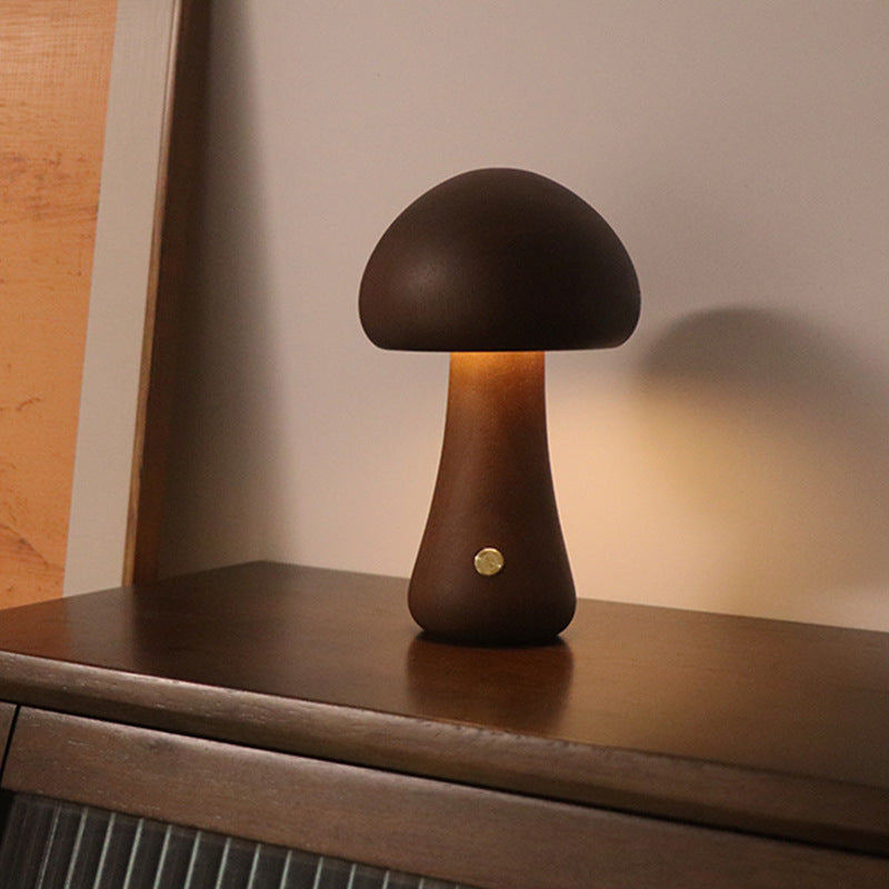 Cute Wooden Mushroom LED Night Lamp for Cozy Spaces