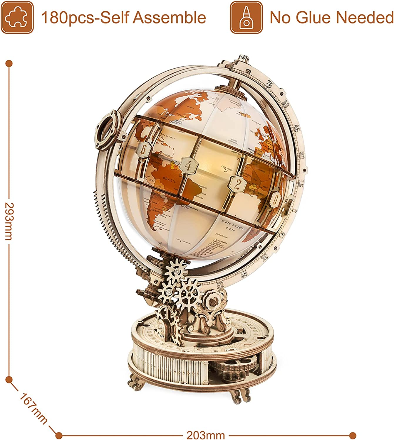 Luminous Wooden Globe 3D Puzzle – Interactive Lamp
