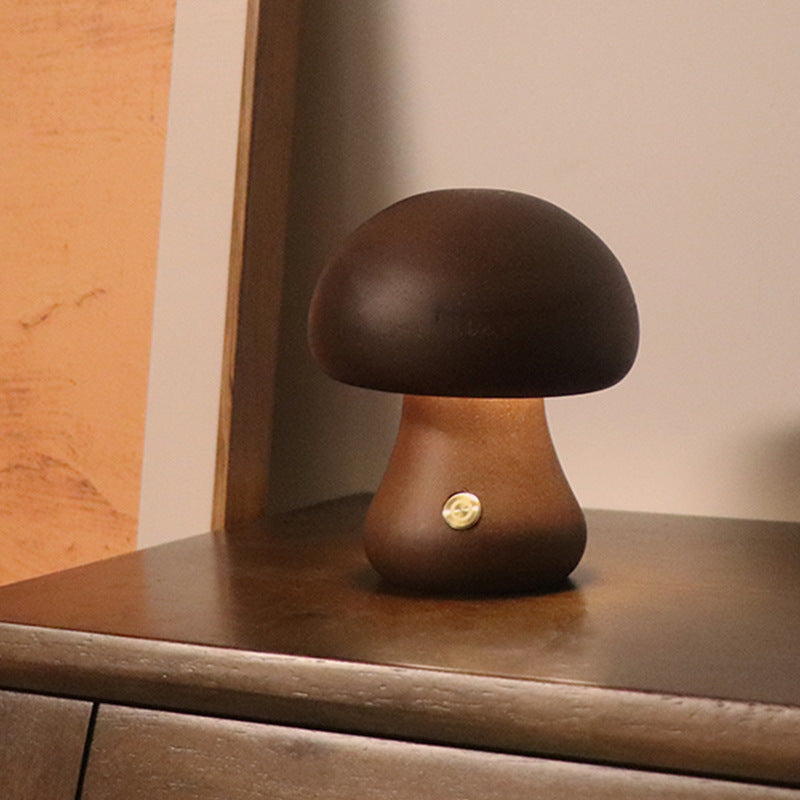 Cute Wooden Mushroom LED Night Lamp for Cozy Spaces