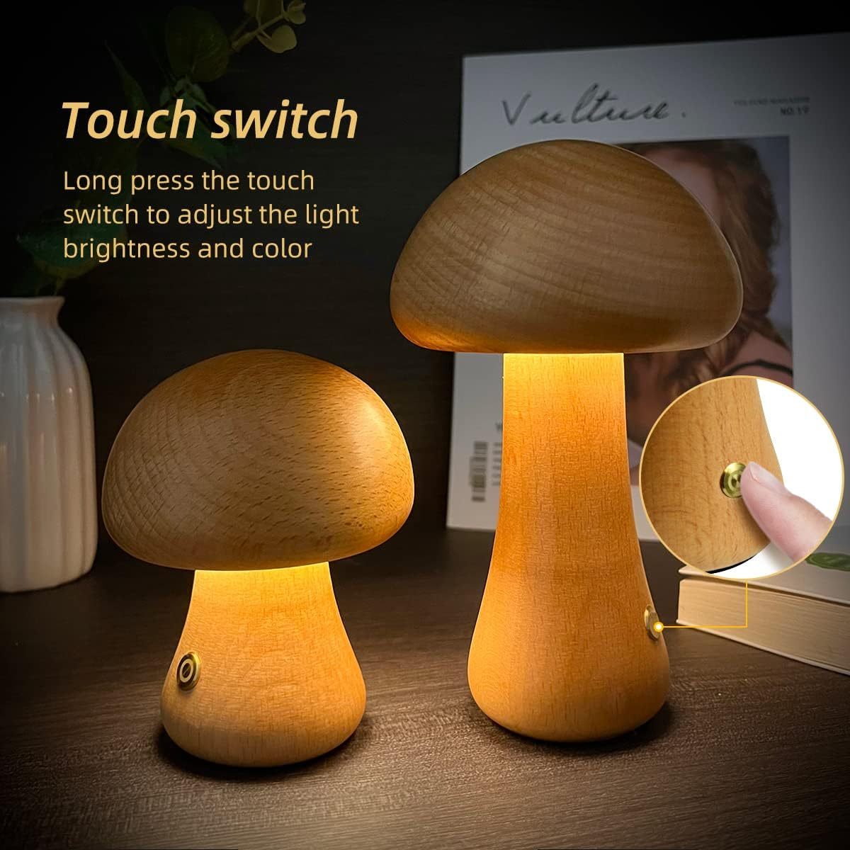 Cute Wooden Mushroom LED Night Lamp for Cozy Spaces