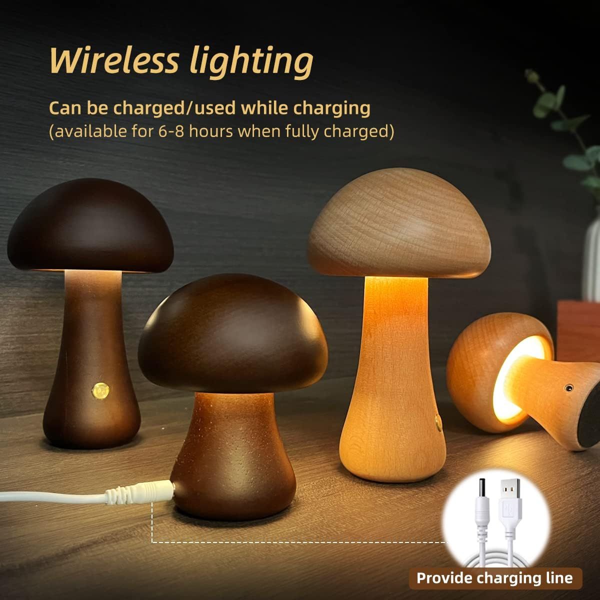 Cute Wooden Mushroom LED Night Lamp for Cozy Spaces
