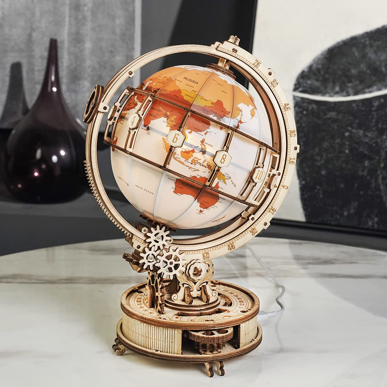 Luminous Wooden Globe 3D Puzzle – Interactive Lamp