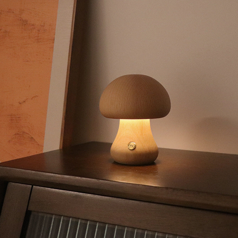 Cute Wooden Mushroom LED Night Lamp for Cozy Spaces