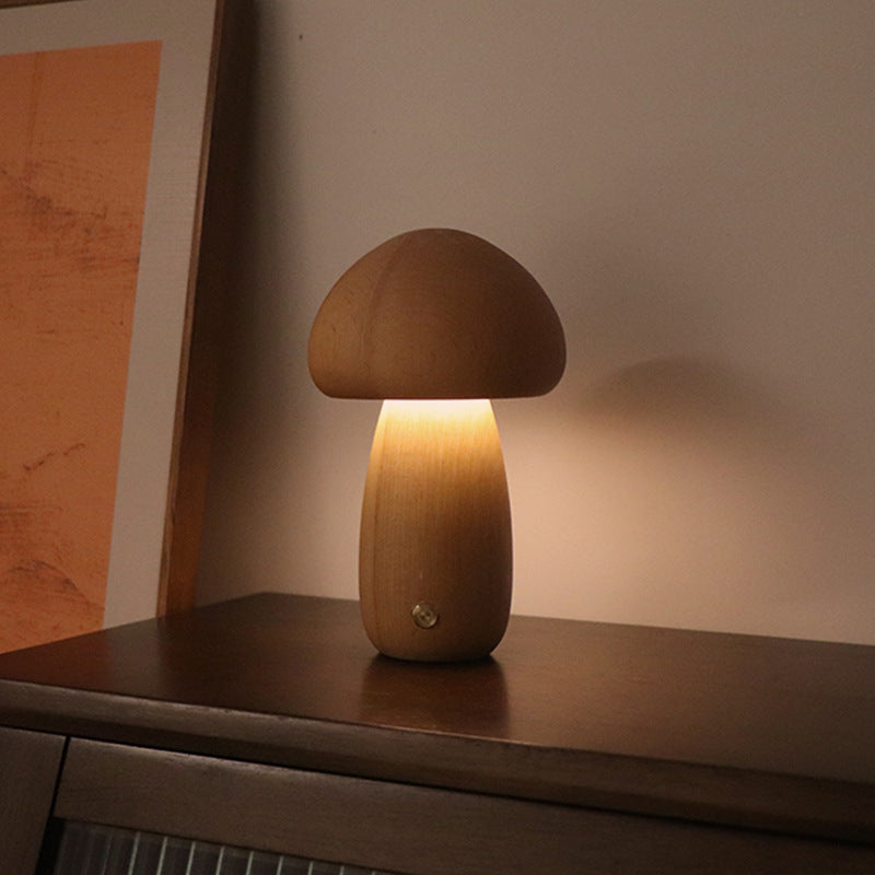 Cute Wooden Mushroom LED Night Lamp for Cozy Spaces