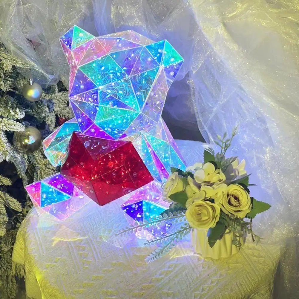 LED Light-Up Crystal Bear – Colorful & Musical Decor