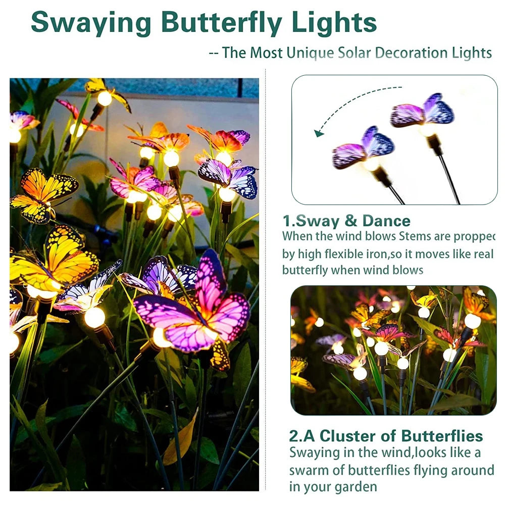 Solar Butterfly Lights Outdoor Firefly Lights Solar Swaying Garden Lights 6/8LED Landscape Lamp Waterproof Yard Pathway Decor