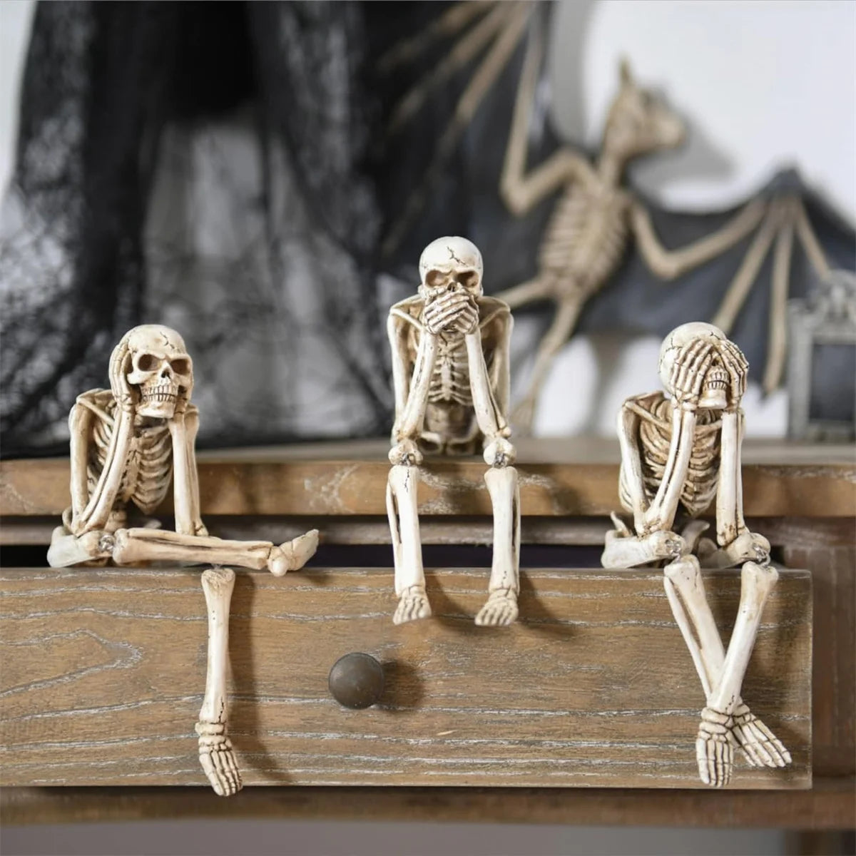 Haunting Trio – No Evil Skeleton Figurines