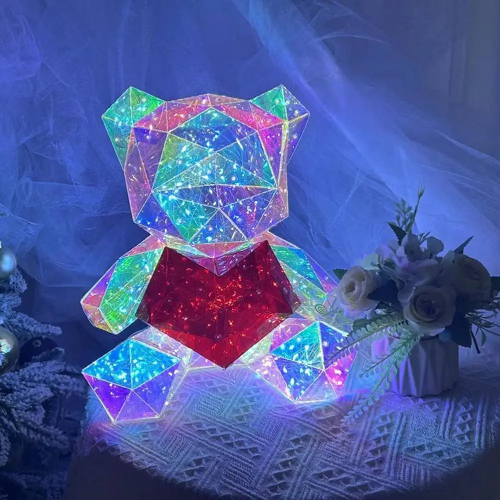 LED Light-Up Crystal Bear – Colorful & Musical Decor