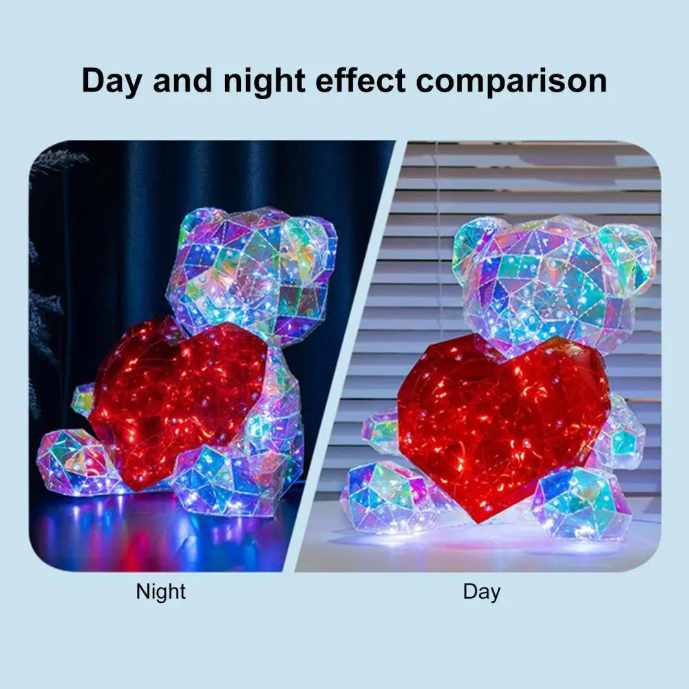 LED Light-Up Crystal Bear – Colorful & Musical Decor