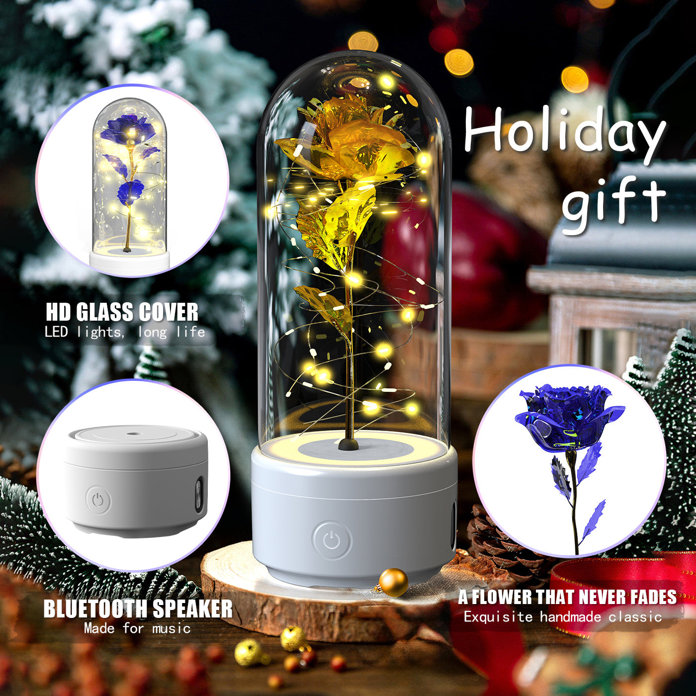 2-in-1 Rose LED Lamp & Bluetooth Speaker Gift