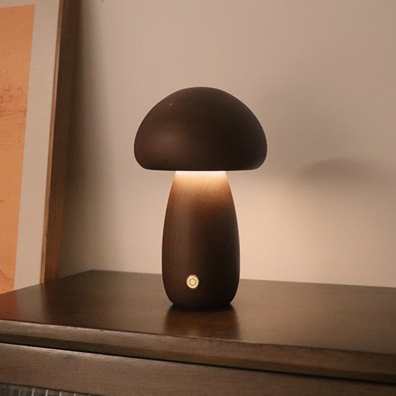 Cute Wooden Mushroom LED Night Lamp for Cozy Spaces