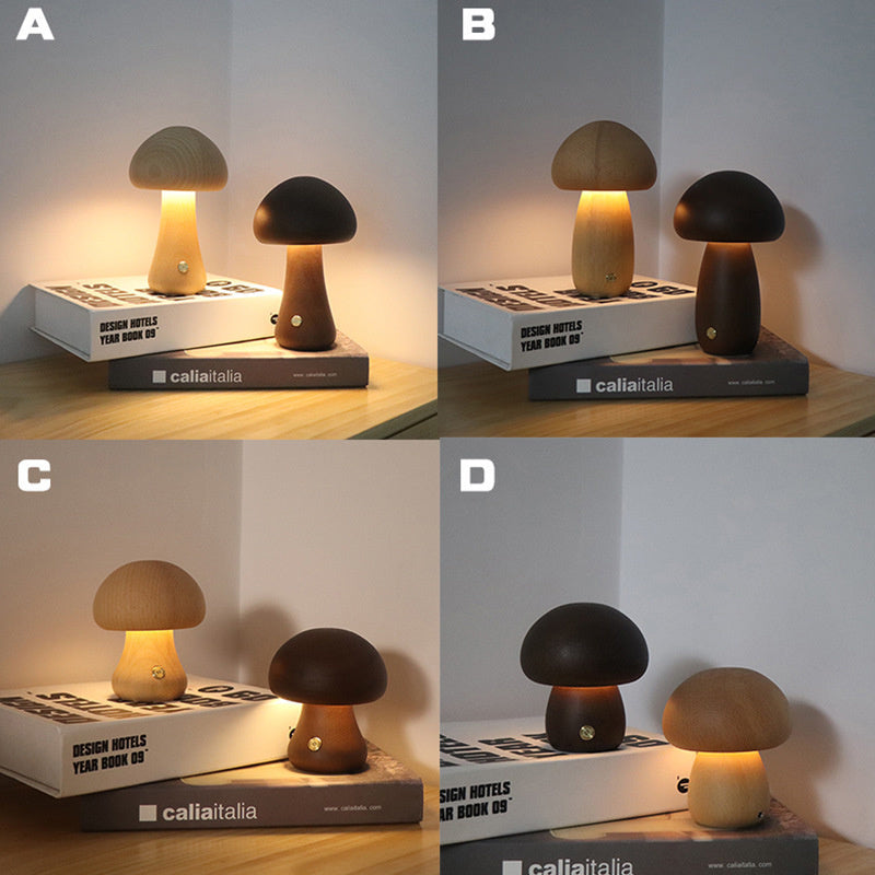Cute Wooden Mushroom LED Night Lamp for Cozy Spaces