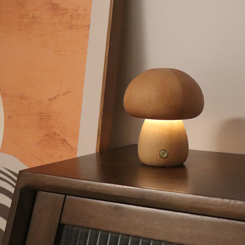Cute Wooden Mushroom LED Night Lamp for Cozy Spaces
