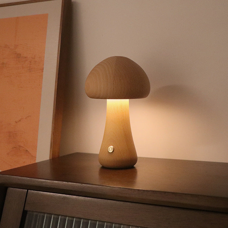 Cute Wooden Mushroom LED Night Lamp for Cozy Spaces