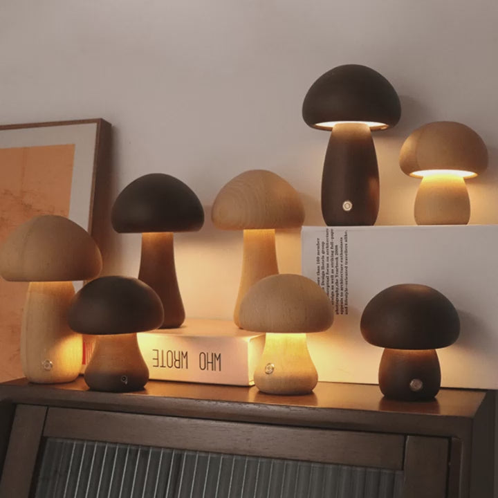 Cute Wooden Mushroom LED Night Lamp for Cozy Spaces