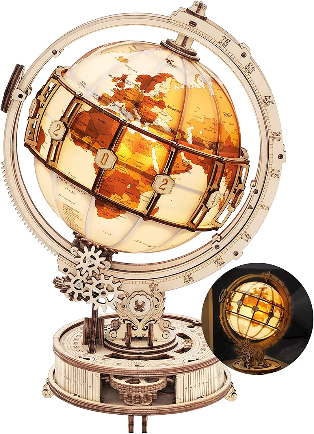 Luminous Wooden Globe 3D Puzzle – Interactive Lamp