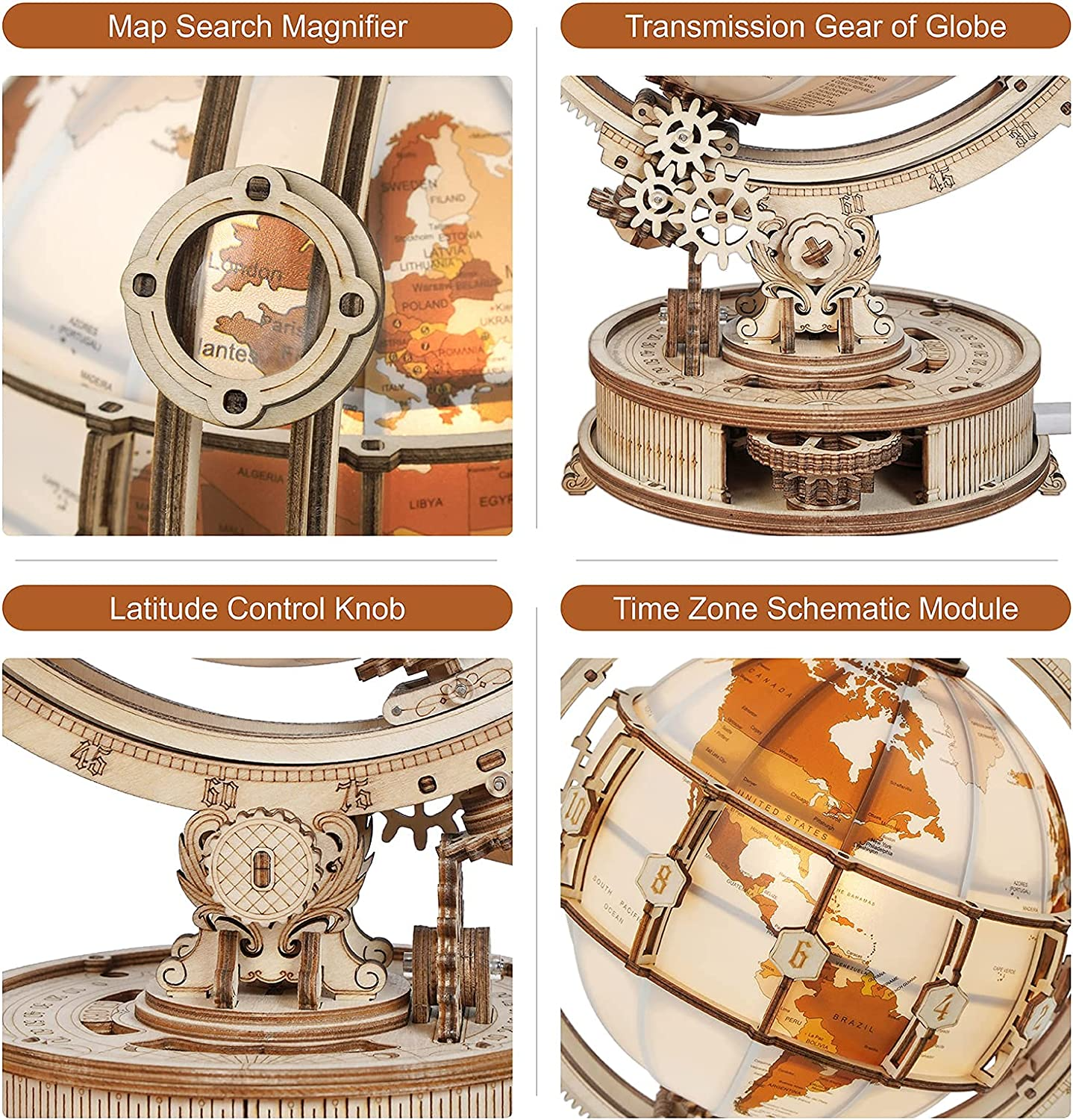 Luminous Wooden Globe 3D Puzzle – Interactive Lamp