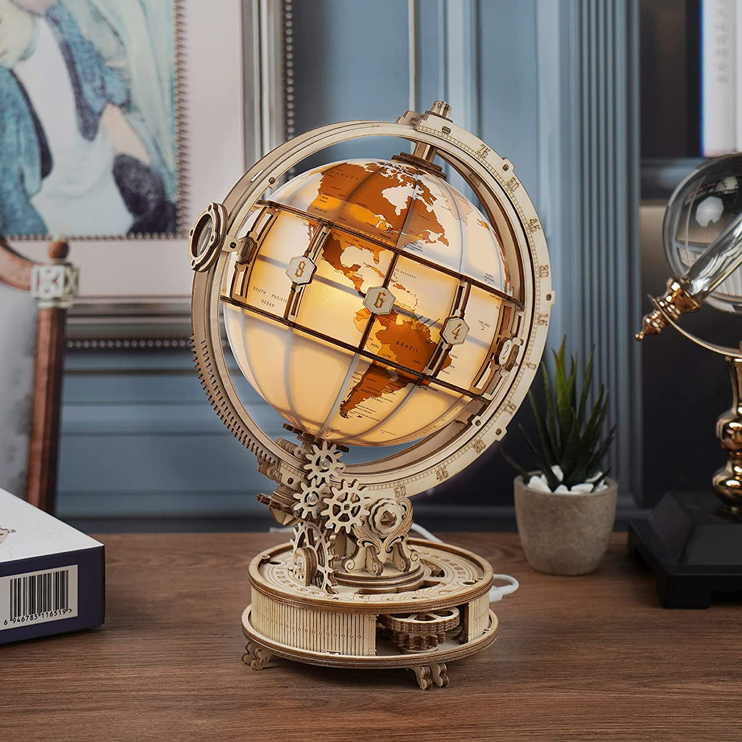 Luminous Wooden Globe 3D Puzzle – Interactive Lamp